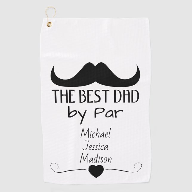 Serviette De Golf Meilleur papa Mustache noire Fête des pères Nom pe (Devant)