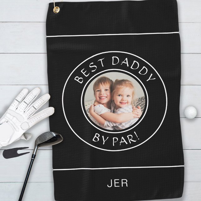 Serviette De Golf Meilleur Papa Par Golfeur Photo Mignon Noir Blanc (Best Daddy By Par Golfer Photo Cute Black White Golf Towel)