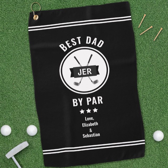 Serviette De Golf Meilleur Papa Par Monogramme Noir et Blanc (Best Dad By Par Modern Golfer Golf Lover Black Pro Golf Towel)
