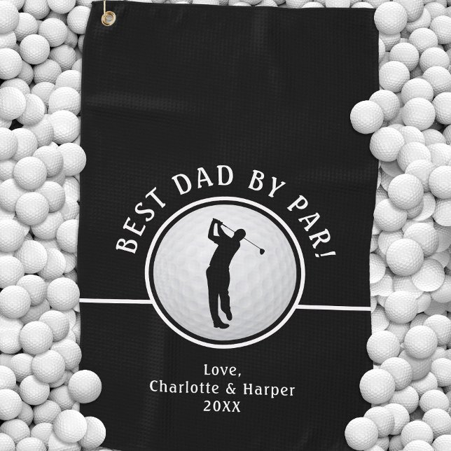 Serviette De Golf Meilleur Papa Par Par Golfer Homme Noir & Blanc Pe (Best Dad By Par Golfer Male Black & White Custom Golf Towel)