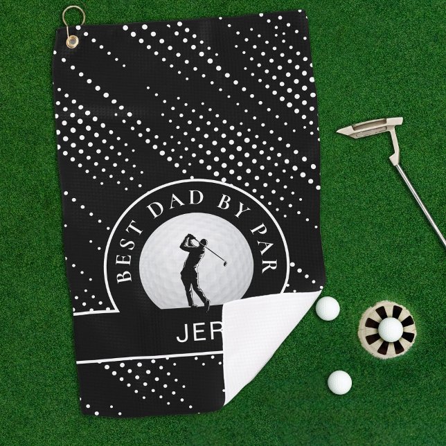 Serviette De Golf Meilleur Papa Par Personnalisé Golfeur Homme Noir  (Best Dad By Par Custom Male Golfer Black & White Golf Towel)