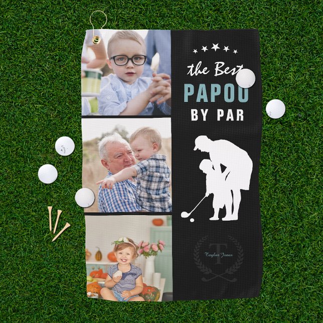 Serviette De Golf Meilleur Papou Par | Collage de Photos Monogramme (Créateur téléchargé)