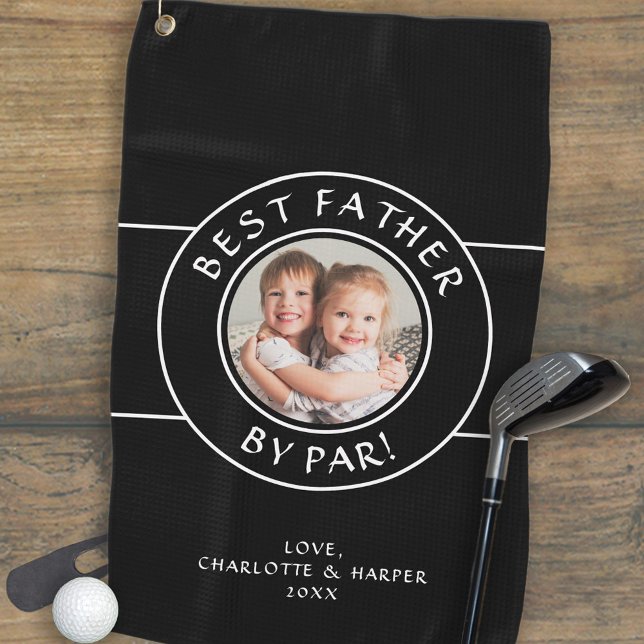 Serviette De Golf Meilleur Père Par Par Golfer Cadeau Photo Black Wh (Best Father By Par Golfer Photo Gift Black White Golf Towel)