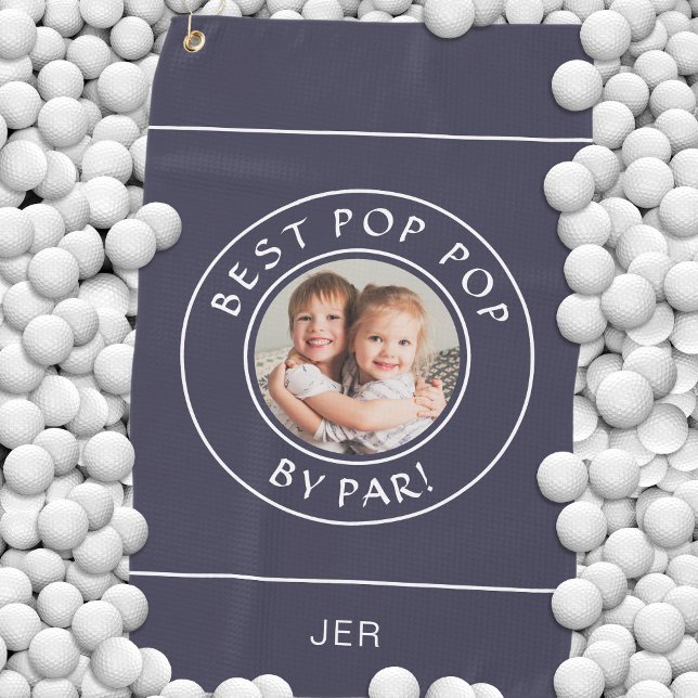 Serviette De Golf Meilleur Pop Pop par Photo Bleue (Best Pop Pop By Par Golfer Cute Photo Gift Blue Golf Towel)
