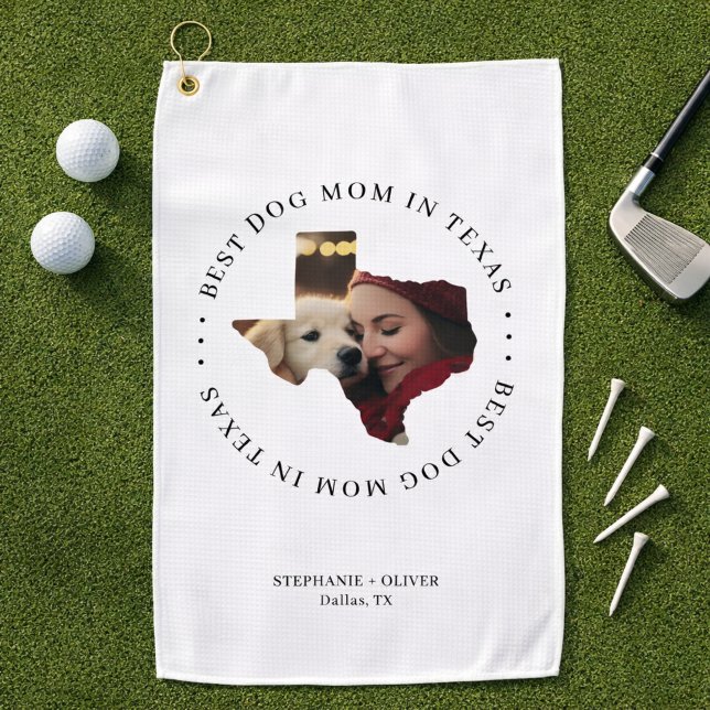 Serviette De Golf Meilleure Maman de Chien au Texas Photo Personnali (Personalize with photo, names, and city location.  )