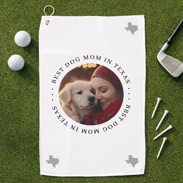 Serviette De Golf Meilleure Maman de Chien au Texas Photo Personnali (Personalize with your favourite dog mom with dog photo)