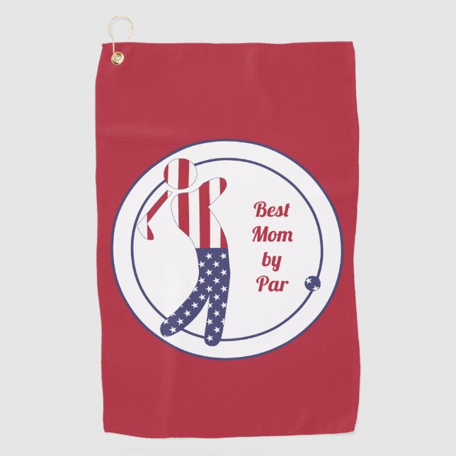 Serviette De Golf Meilleure maman par Par| Fun American Flag Golfer  (Devant)