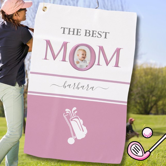 Serviette De Golf Meilleure Maman Photo Stylish Pink Lavender Lettre (Créateur téléchargé)