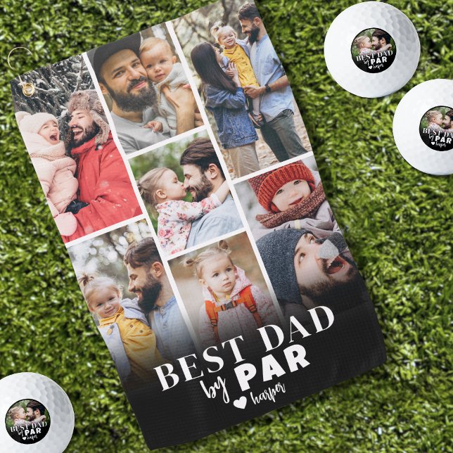 Serviette De Golf Meilleure photo de papa (Best Dad By Par Photo Collage Golf Towel)