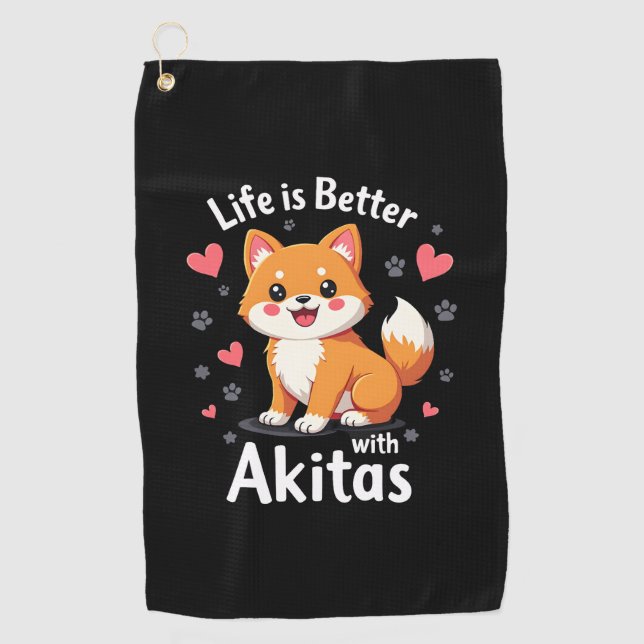 Serviette De Golf Meilleure vie avec Akita Débardeur (Devant)