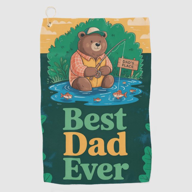 Serviette De Golf Message de la fête des pères avec un ours mignon p (Devant)
