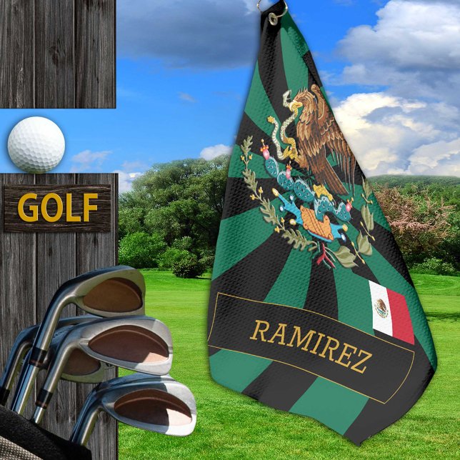 Serviette De Golf Mexique Golf & premium Mexicain Drapeau vert/ Patr (Créateur téléchargé)