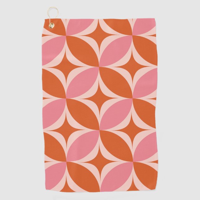 Serviette De Golf Mid Century Circle Starburts rose et orange (Devant)