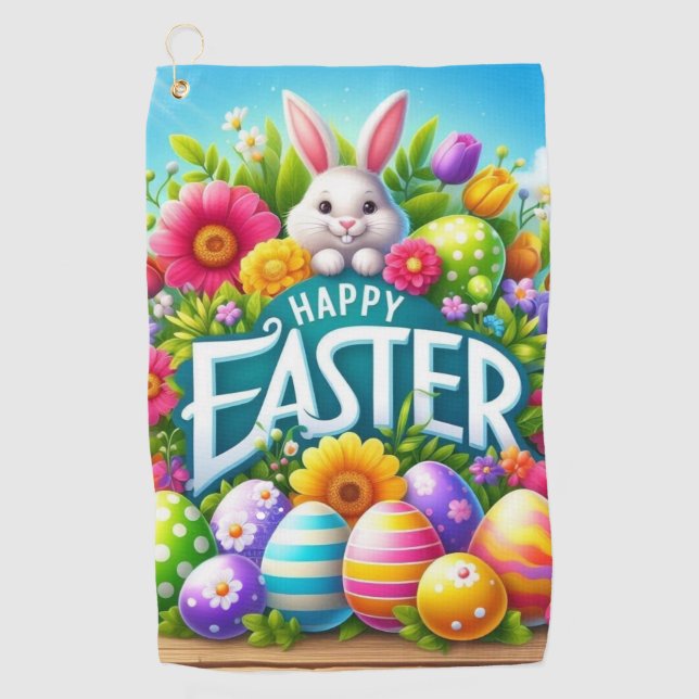 Serviette De Golf Mignonne lapin de printemps/Pâques avec oeuf (Devant)