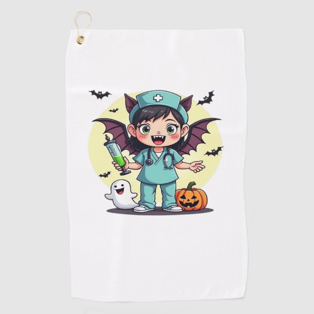 Serviette De Golf Mignonne petite infirmière sorcière Halloween Prem (Devant)