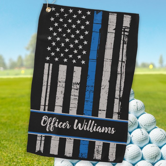 Serviette De Golf Mince Blue Line Golf - Police Officer USA American (Créateur téléchargé)