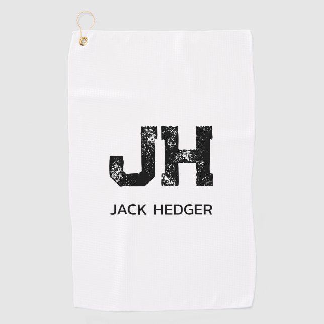 SERVIETTE DE GOLF MINIMALIST BLACK TWO LETTER MONOGRAM NAME WHITE (Devant)