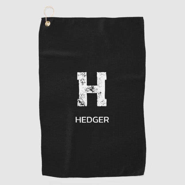 SERVIETTE DE GOLF MINIMALIST WHITE ONE LETTER MONOGRAM NAME BLACK  (Devant)