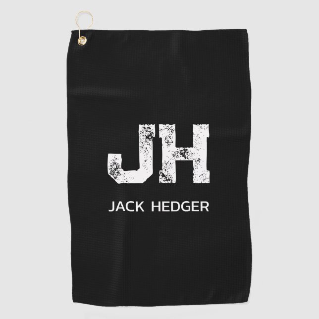 SERVIETTE DE GOLF MINIMALIST WHITE TWO LETTER MONOGRAM NAME BLACK  (Devant)