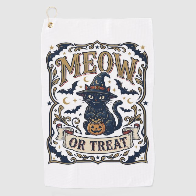 Serviette De Golf Minou ou traiter Chat Halloween Chat Fantomatique  (Devant)