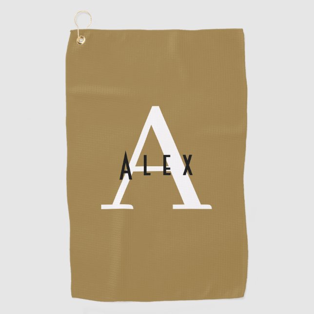 Serviette De Golf Minuscule Tan Brown Nom du monogramme + initial (Devant)