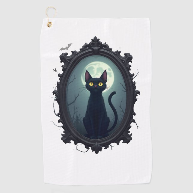 Serviette De Golf Miroir de chat hanté (Devant)