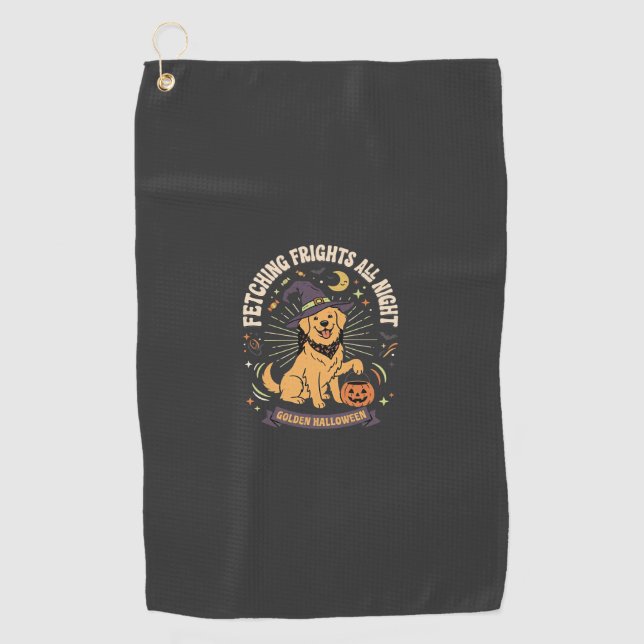 Serviette De Golf Mischief de chien de Golden Retriever de Halloween (Devant)