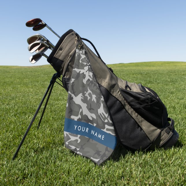 Serviette De Golf Modèle de camouflage gris, Votre nom, Personnalise (Vert)