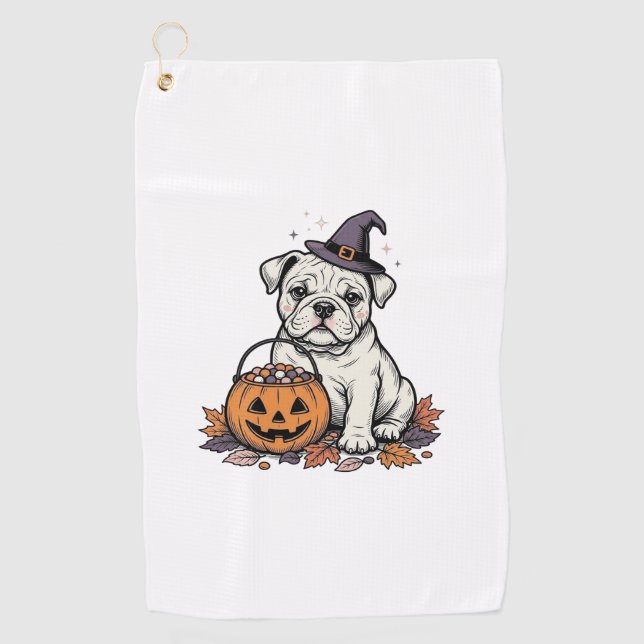 Serviette De Golf Modèle de citrouille bouledogue Halloween gravé vi (Devant)