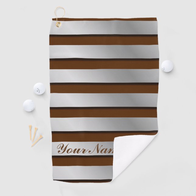 Serviette De Golf modèle de nom à rayures brun argenté (En situation)