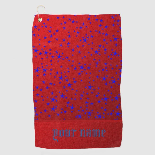 Serviette De Golf modèle d'étoiles rouge et bleu  (Devant)