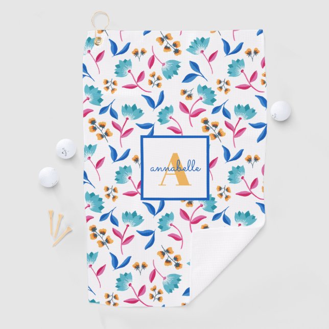 Serviette De Golf Modèle floral d'art folklorique monogramme (En situation)