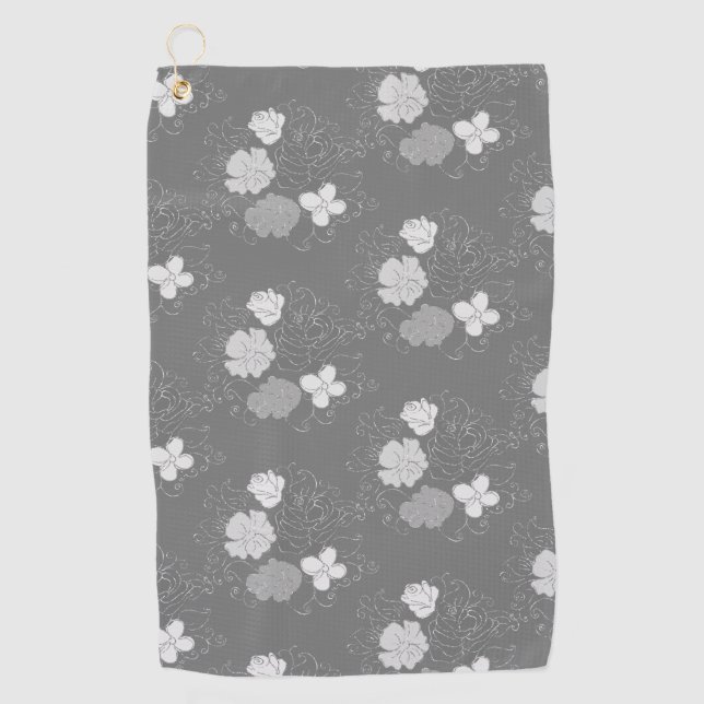 Serviette De Golf Modèle floral gris et blanc moderne (Devant)