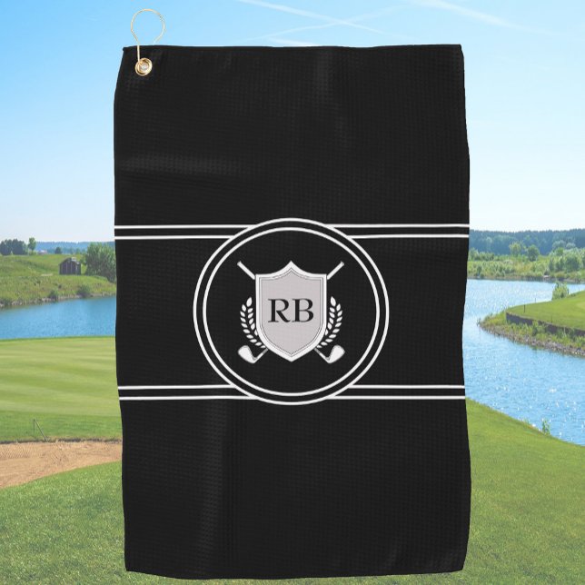 Serviette De Golf Modern Elegant Black Custom Monogram (Créateur téléchargé)