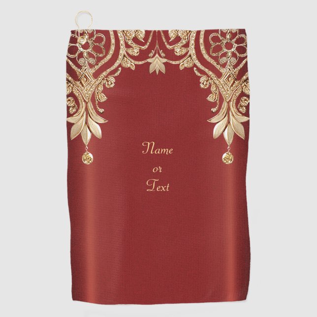Serviette De Golf Modern Gold Red Floral Golf Towel (Devant)