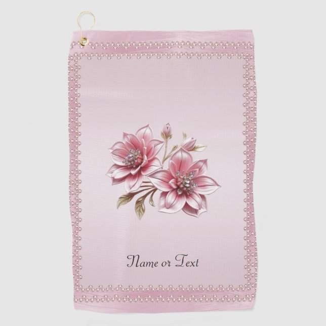 Serviette De Golf Modern Pink Flowers Golf Towel (Devant)