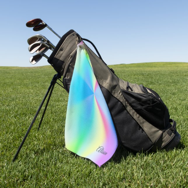 Serviette De Golf Moderne couleur arc-en-ciel pastel iridescent,  (Vert)