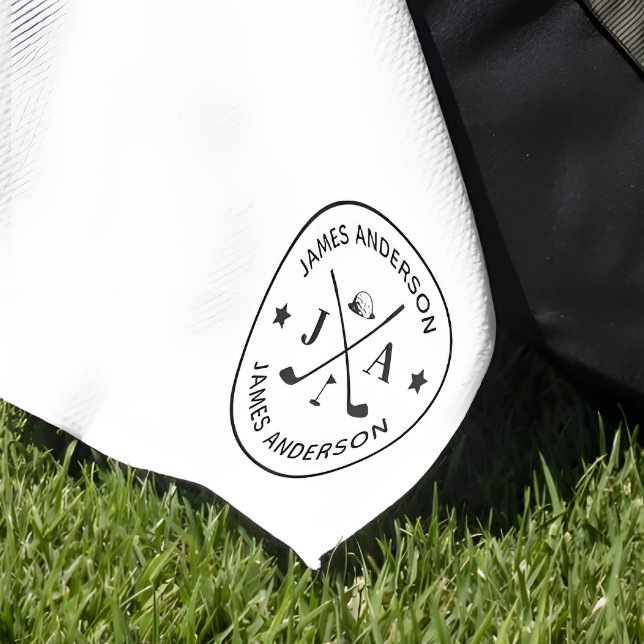 Serviette De Golf Moderne Design Golfer Monogramme & Nom Personnalis (Créateur téléchargé)