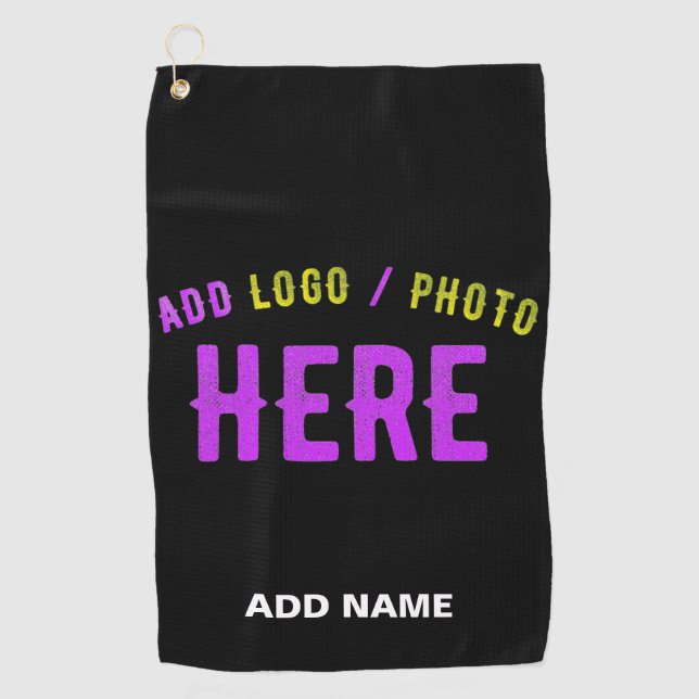 SERVIETTE DE GOLF MODERNE ET MODERNE PERSONNALISABLE NOIR VÉRIFIÉ (Devant)