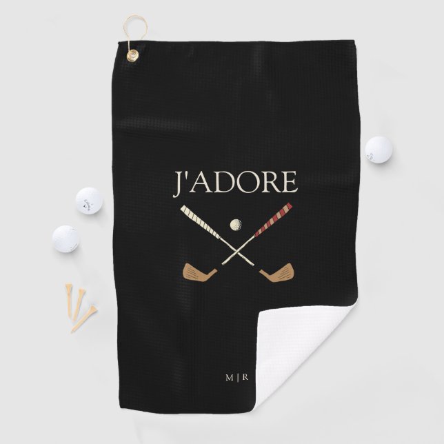 Serviette De Golf Moderne J'adore I Love Golf Black (En situation)