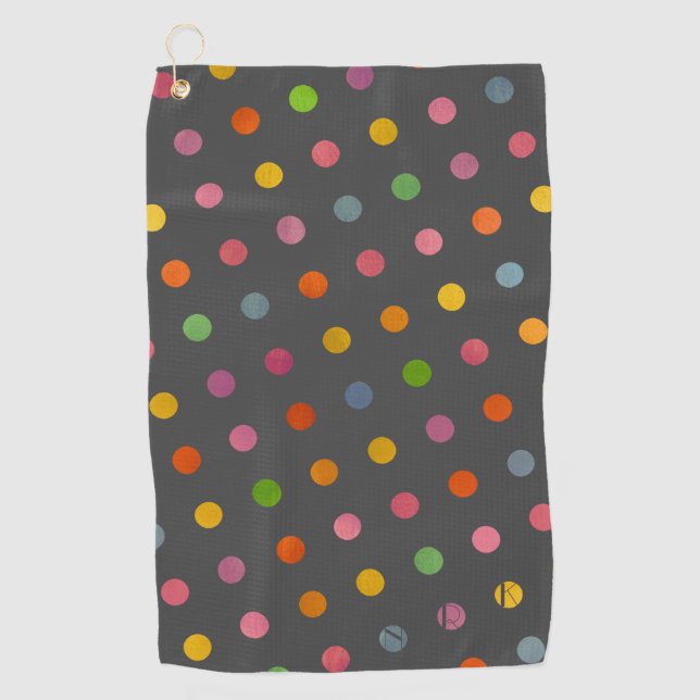 Serviette De Golf Moderne Pastel Pois Charcoal Grey Monogramme (Devant)