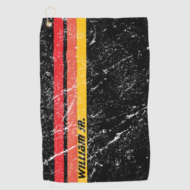 Serviette De Golf Moderne Rustique Nom Personnalisé | Ligne Rouge Or (Devant)