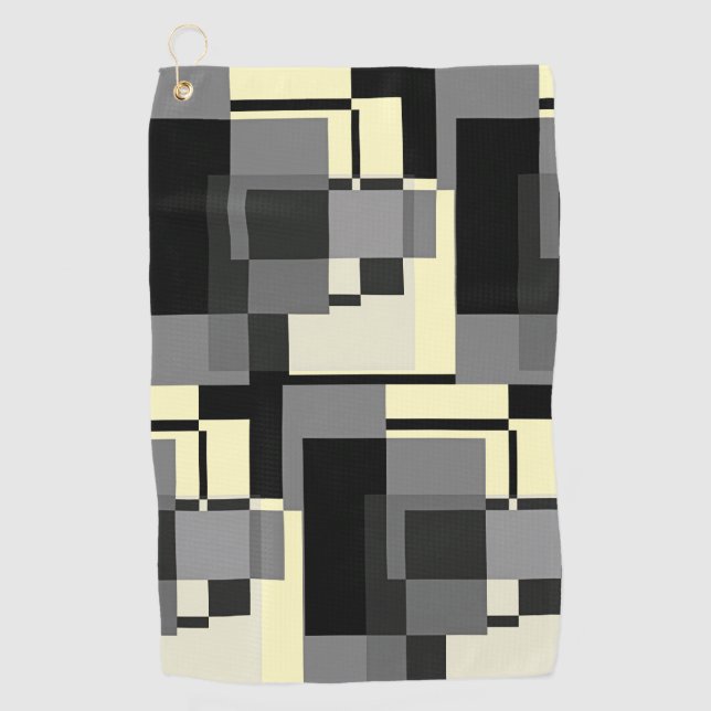 Serviette De Golf Mondrian Style gris jaune Abstrait moderne Motif (Devant)