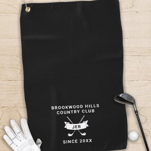 Serviette De Golf Monogram Classique Croisés en Noir et Blanc