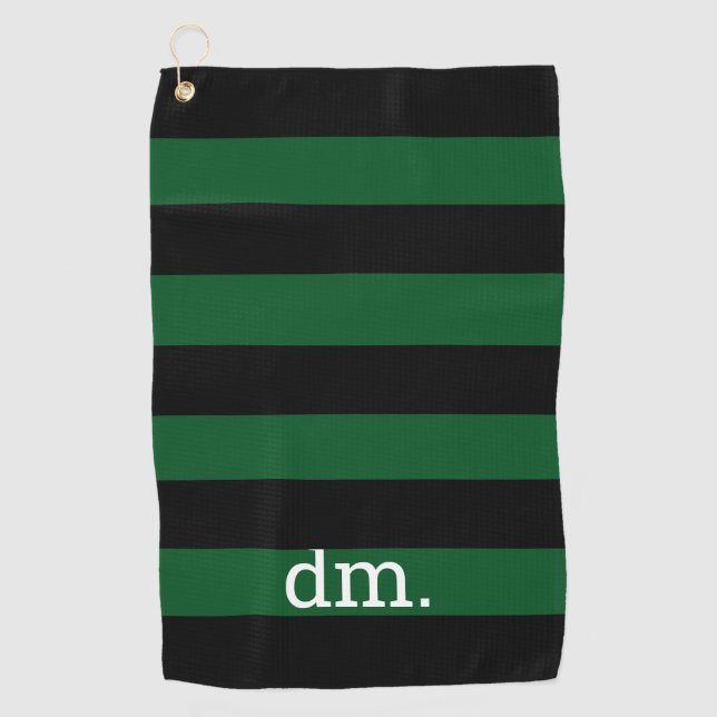 Serviette de golf Monogram Green & Black Stripe av (Devant)