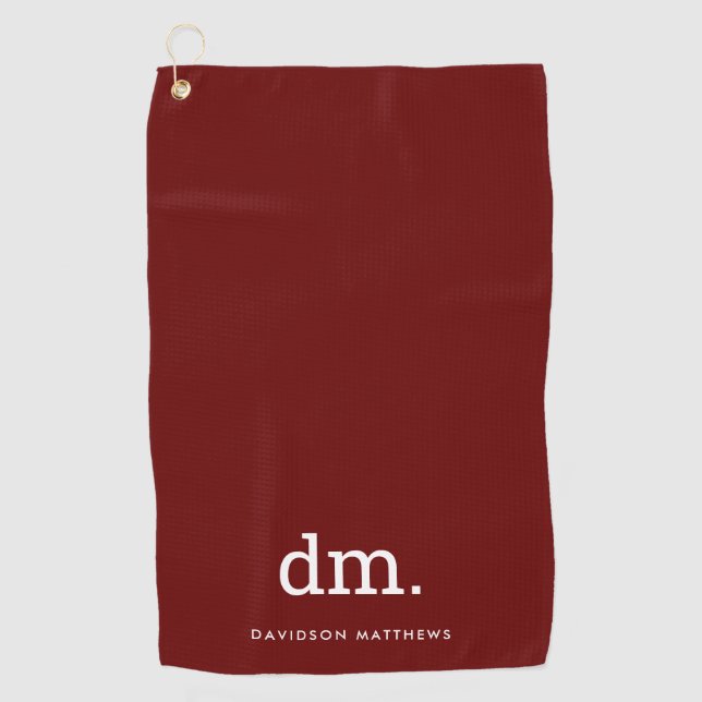 Serviette de golf Monogram Maroon avec texte blanc (Devant)