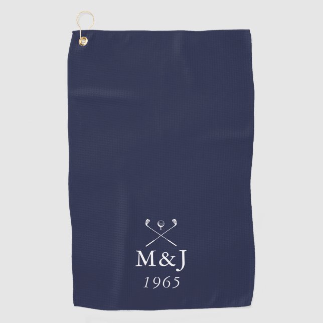 Serviette De Golf Monogram Wedding Anniversary Date Navy Blue (Devant)