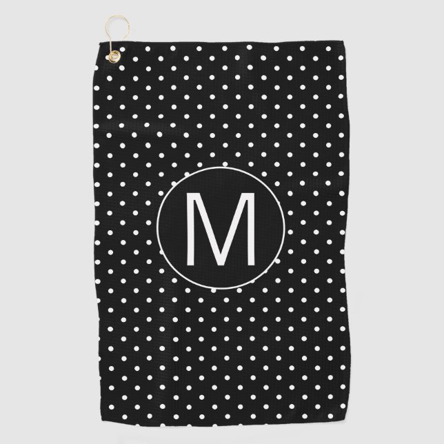 Serviette De Golf Monogramme à pois noir et blanc (Devant)