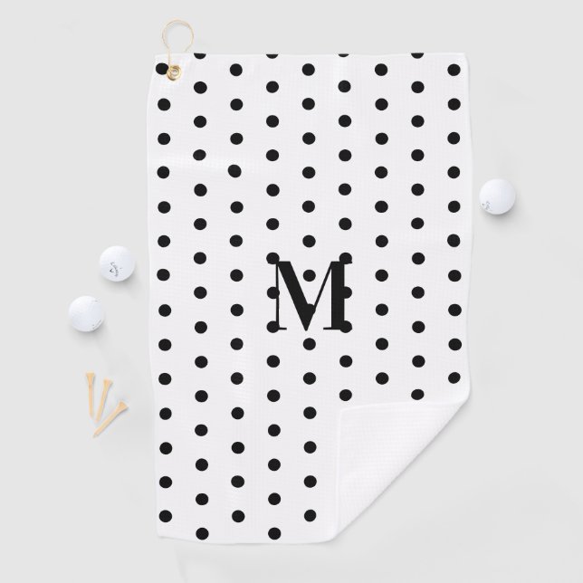 Serviette De Golf Monogramme à pois noir et blanc  (En situation)
