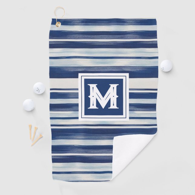 Serviette De Golf Monogramme à rayures bleues et blanches (En situation)